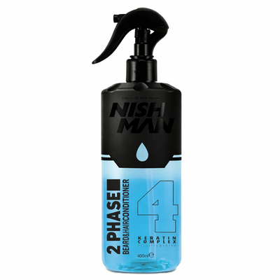 Двофазний спрей кондиціонер для волосся та бороди Nishman 2-Phase Beard & Hair Conditioner 04 Keratin Complex 400ml 10603044 фото